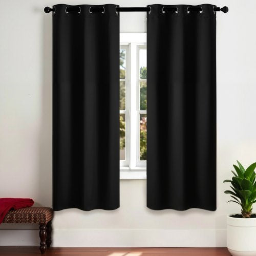 Blackout Curtains, 63 Inch Length 2 Panels Set, 42 Inch Wide Each, Thermal Insulated Blackout Light Blocking Drapes, with Grommets, Polyester Curtains for Bedroom Living Room Window, Black