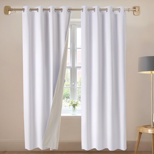 Blackout Curtains, 84 Inch Length 2 Panels Set, 52 Inch Wide Each, Thermal Insulated 100% Blackout Light Blocking Drapes, 3-Layer, with Grommets, Curtains for Bedroom Living Room Window, White