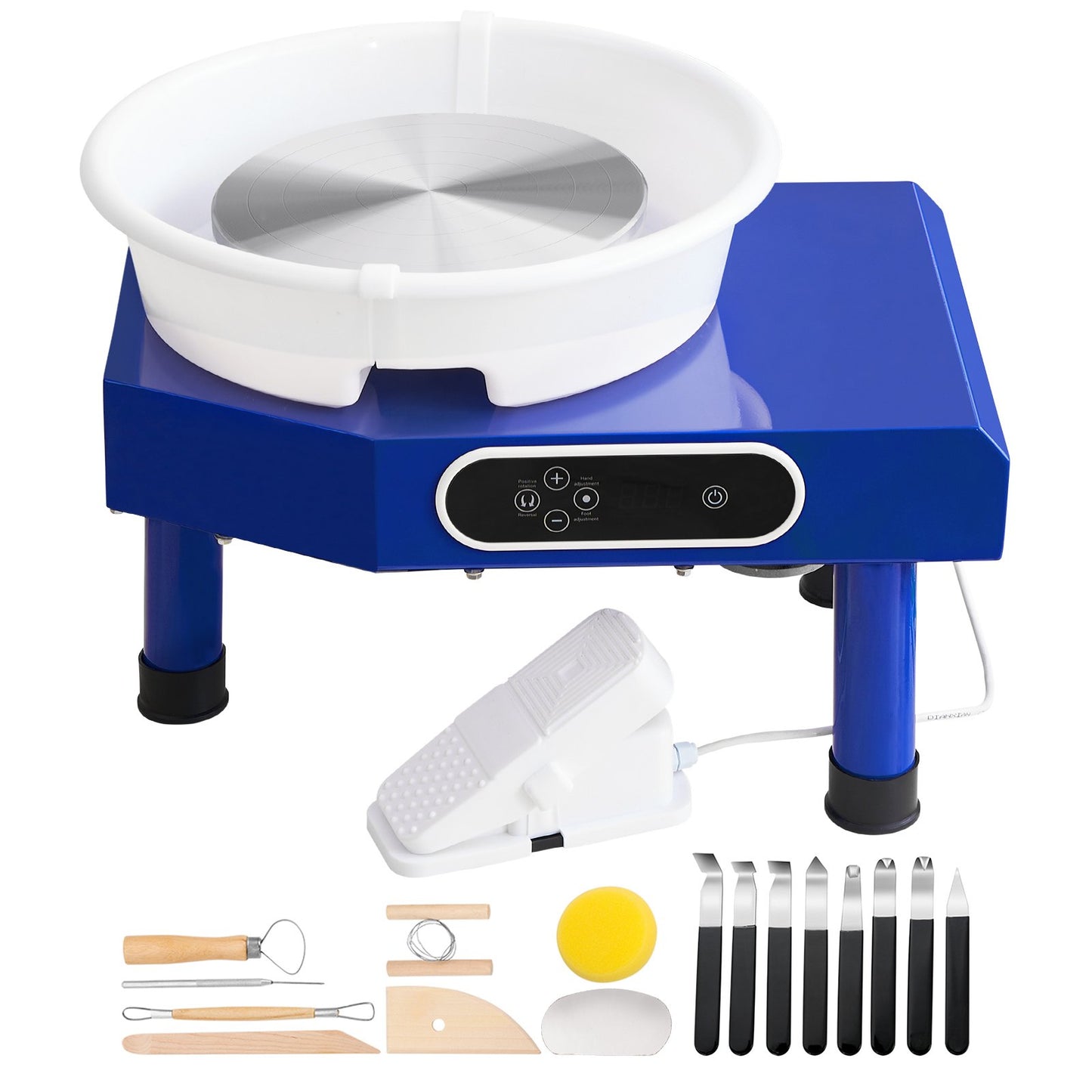 Pottery Wheel, 10in Ceramic Wheel Forming Machine, Foot Pedal ABS Detachable Basin, 60-300RPM Adjustable Speed Manual LCD Panel, Sculpting Tool Apron Accessory Kit for Work Art Craft DIY