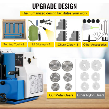 Compact Metal Lathe, 7"x14", Desktop Metalworking Lathe, 550W, Adjustable Speed up to 2250 RPM, Includes 3-jaw Chuck and Digital Display, Precision Crafting Lathe with Tool Box for Metalworki