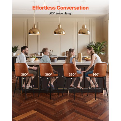 Barstolsset med 2, 69 cm höga snurrstolar, modern barstol i PU-läder med ryggstöd och metallben, armstödslös barstol, barstol med köksö och matsal, brun |  EU