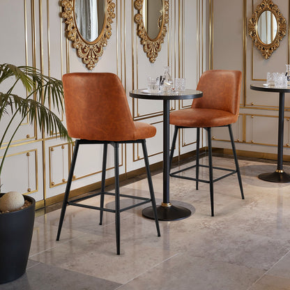 Bar Stool Set of 2, 27 inch Counter Height Swivel Stools, Modern PU Leather Counter Barstool with Backrest and Metal Legs, Armless Bar Chair, Island Barstool for Kitchen, Dining Room, Brown