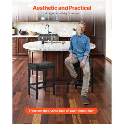 Barstolsset med 2, PU-läder, barstolar med bänkhöjd, 62 cm barstol med sadelsits och metallben, enkel montering, rygglös barstol, barö för kök, matsal, café, svart |  EU