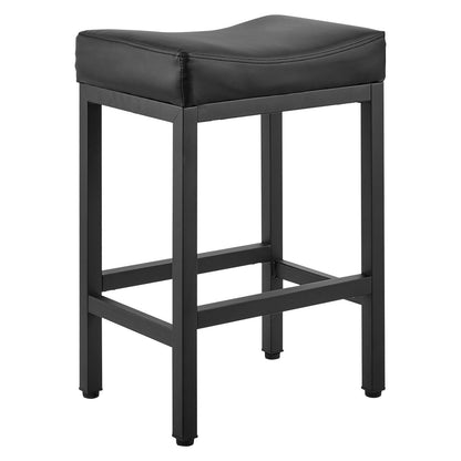 Bar Stool Set of 2, PU Leather Counter Height Stools, 25 inch Barstool with Saddle-Seat and Metal Legs, Easy Assembly Backless Bar Chair, Island Barstools for Kitchen, Dining Room, Cafe, Black