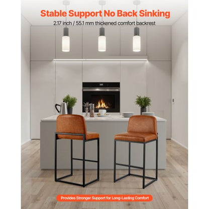Barstolsset med 4, 68 cm barstolar, modern barstol i PU-läder med ryggstöd, metallben, enkel montering, armstödslös barstol, barstol med köksö, matsal, brun |  EU