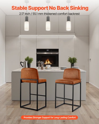 Bar Stool Set of 4, 27 inch Counter Height Stools, Modern PU Leather Counter Barstool with Backrest, Metal Legs, Easy Assembly Armless Bar Chair, Island Barstool for Kitchen, Dining Room, Brown