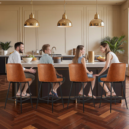 Bar Stool Set of 4, 27 inch Counter Height Stools, Modern PU Leather Counter Barstool with Backrest, Metal Legs, Easy Assembly Armless Bar Chair, Island Barstool for Kitchen, Dining Room, Brown