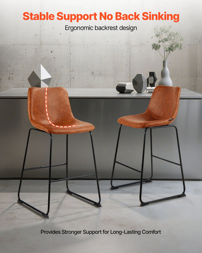 Bar Stool Set of 4, 26 inch Counter Height Stools, Modern PU Leather Counter Barstool with Backrest, Metal Legs, Easy Assembly Armless Bar Chair, Island Barstool for Kitchen, Dining Room, Brown