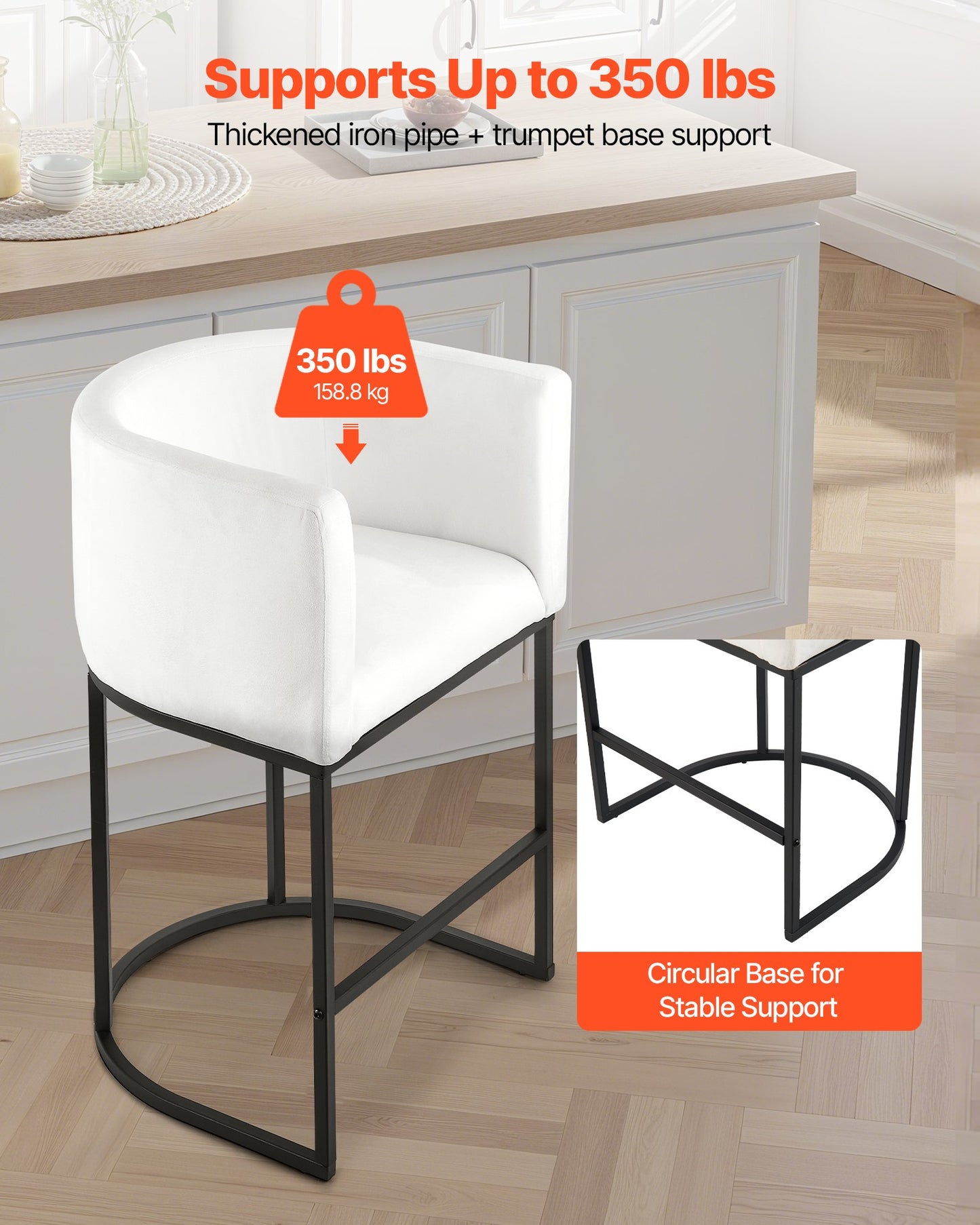 Bar Stool Set of 3, 25 inch Counter Height Stools, Counter Barstool with Backrest, Arm, Metal Frame, and Footrest, Accent Fabric Bar Chair, Island Barstools for Kitchen, Dining Room, White