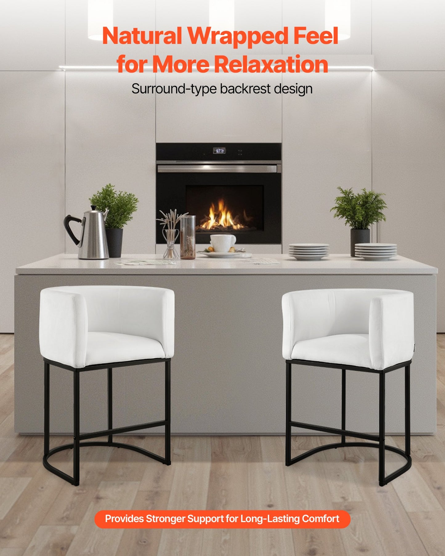 Bar Stool Set of 3, 25 inch Counter Height Stools, Counter Barstool with Backrest, Arm, Metal Frame, and Footrest, Accent Fabric Bar Chair, Island Barstools for Kitchen, Dining Room, White