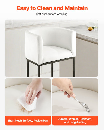 Bar Stool Set of 3, 25 inch Counter Height Stools, Counter Barstool with Backrest, Arm, Metal Frame, and Footrest, Accent Fabric Bar Chair, Island Barstools for Kitchen, Dining Room, White