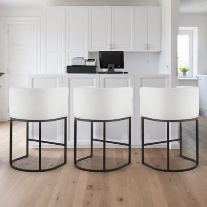 Bar Stool Set of 3, 25 inch Counter Height Stools, Counter Barstool with Backrest, Arm, Metal Frame, and Footrest, Accent Fabric Bar Chair, Island Barstools for Kitchen, Dining Room, White