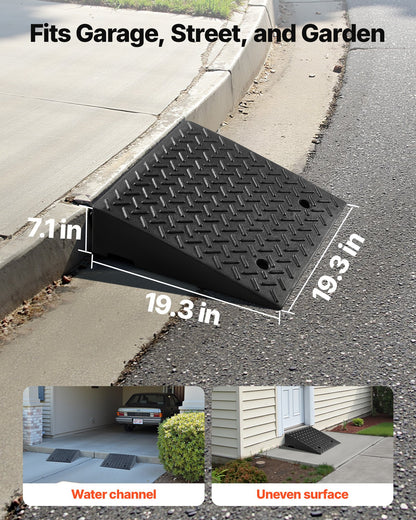 Driveway Curb Ramp, 7000 lbs Load Capacity, 7 Inches Rise Height Heavy Duty Curbside Bridge Ramp with Drainage Tank for Wheelchairs, Strollers, Motorcycles, Cars, Lawn Mowers & Trailers, 2 Pack