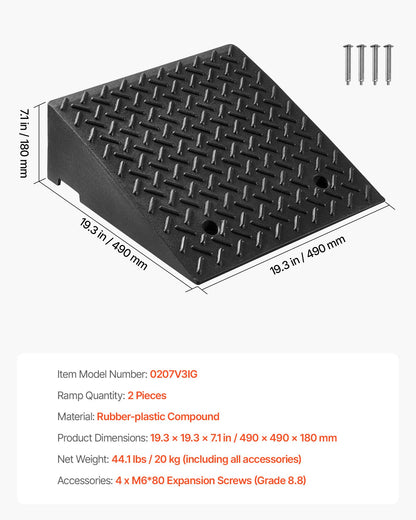 Driveway Curb Ramp, 7000 lbs Load Capacity, 7 Inches Rise Height Heavy Duty Curbside Bridge Ramp with Drainage Tank for Wheelchairs, Strollers, Motorcycles, Cars, Lawn Mowers & Trailers, 2 Pack