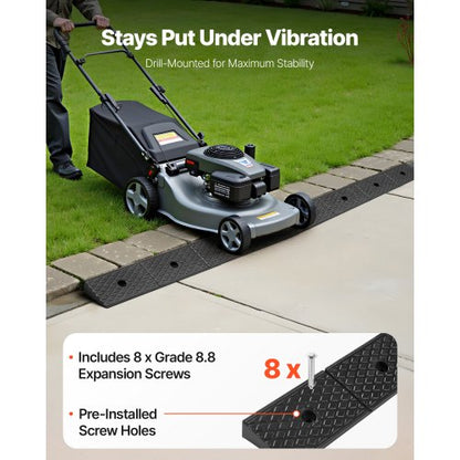 Gummiramp, 15 ton lastkapacitet, 50,8 mm stigningshöjd, kraftig tröskelramp i gummi med dräneringstank för rullstolar, barnvagnar, motorcyklar, bilar, gräsklippare och släpvagnar, 2-pack |  EU