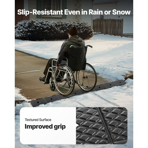 Gummiramp, 15 ton lastkapacitet, 50,8 mm stigningshöjd, kraftig tröskelramp i gummi med dräneringstank för rullstolar, barnvagnar, motorcyklar, bilar, gräsklippare och släpvagnar, 2-pack |  EU