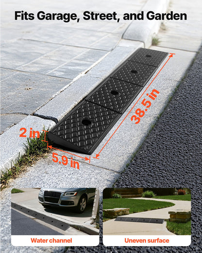 Rubber Curb Ramp, 33069 lbs Load Capacity, 2 Inches Rise Height Heavy Duty Rubber Threshold Ramp with Drainage Tank for Wheelchairs, Strollers, Motorcycles, Cars, Lawn Mowers & Trailers, 2 Pack
