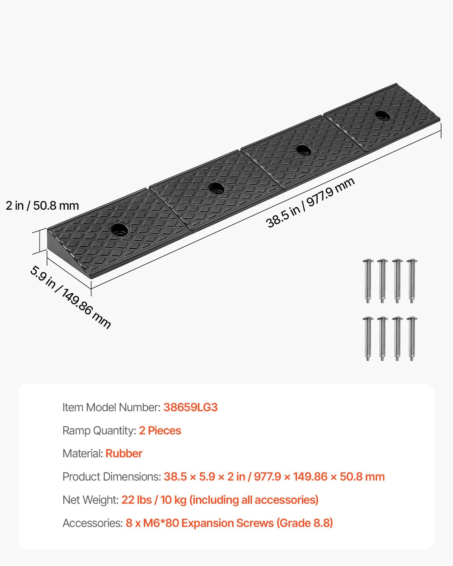 Rubber Curb Ramp, 33069 lbs Load Capacity, 2 Inches Rise Height Heavy Duty Rubber Threshold Ramp with Drainage Tank for Wheelchairs, Strollers, Motorcycles, Cars, Lawn Mowers & Trailers, 2 Pack