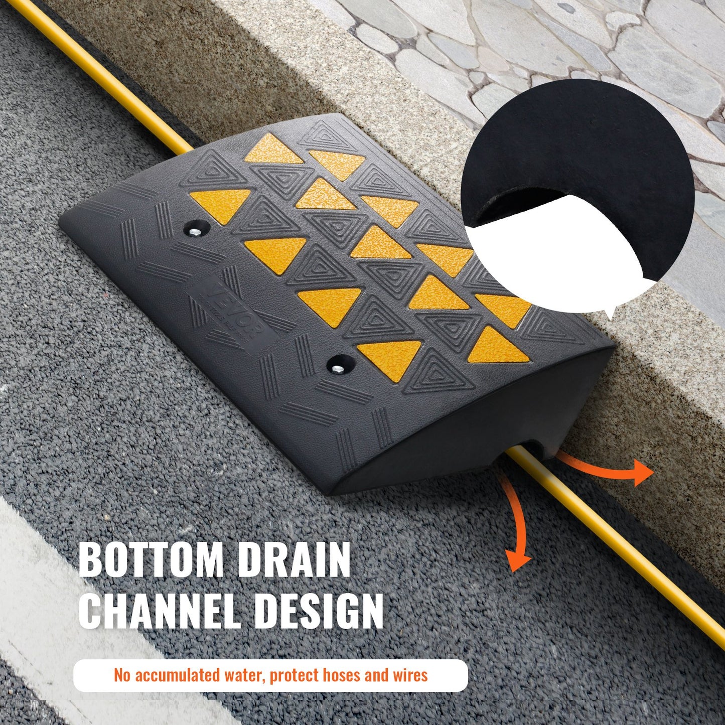 Rubber Curb Ramp 6" Rise Height Sidewalk Curb Ramp, 14.6" Width 19.3" Length Driveway Ramp for Curb, 15T Heavy Duty Rubber Ramp for Forklifts, Trucks, Buses, Cars, Wheelchairs, Bikes