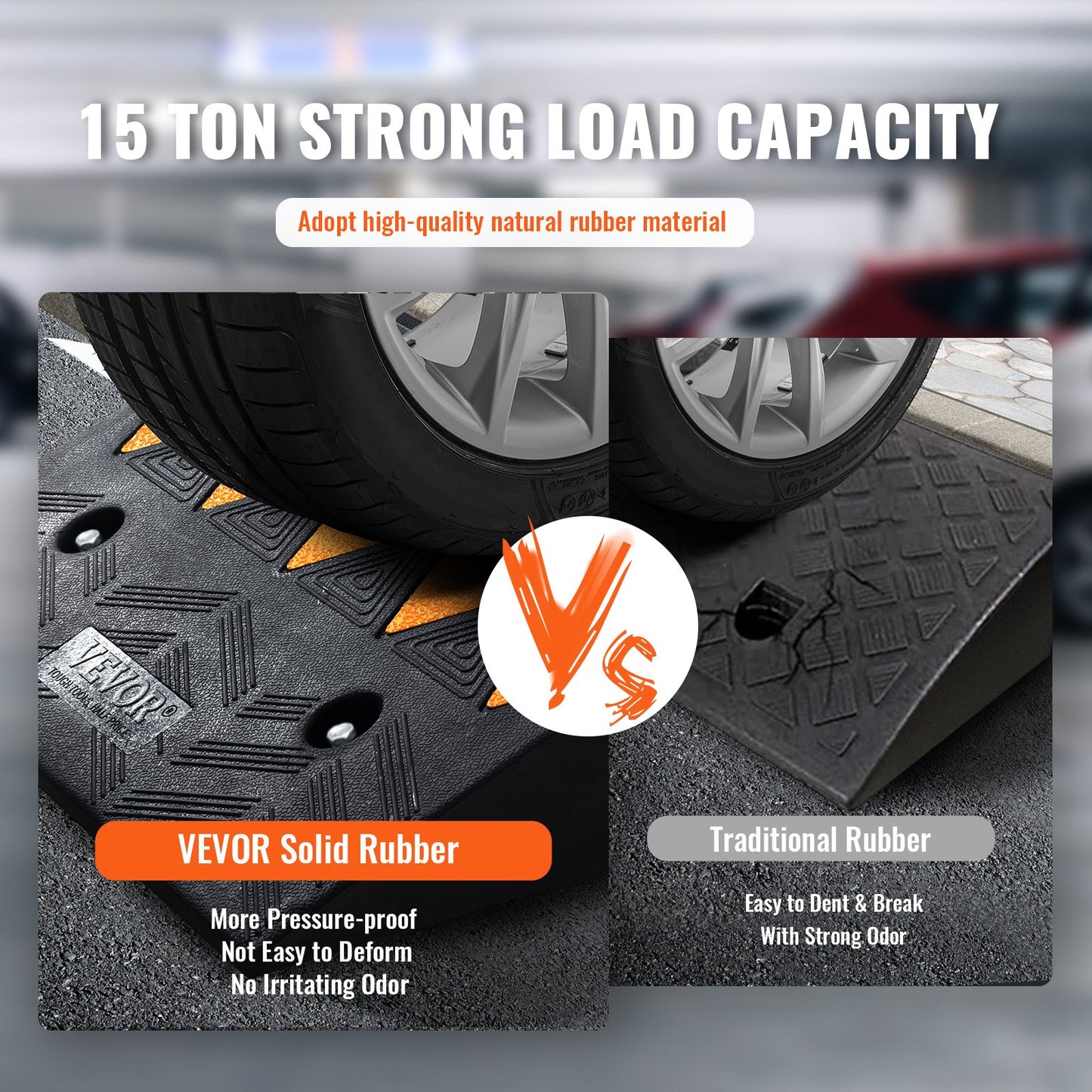 Gummikantenrampe, 2er-Pack, 12,7 cm Steighöhe, robuste Schwellenrampen mit einer Tragkraft von 15 t, Auffahrtsrampen mit stabiler Gitterstruktur für Autos, Rollstühle, Fahrräder, Motorräder
