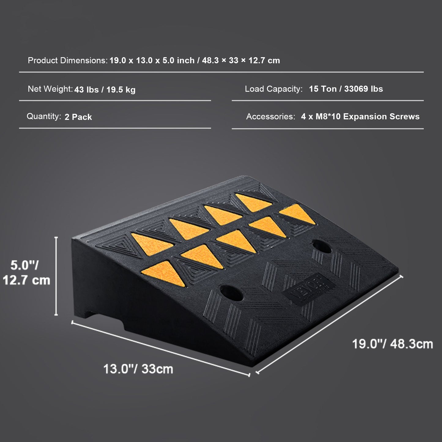 Gummikantenrampe, 2er-Pack, 12,7 cm Steighöhe, robuste Schwellenrampen mit einer Tragkraft von 15 t, Auffahrtsrampen mit stabiler Gitterstruktur für Autos, Rollstühle, Fahrräder, Motorräder