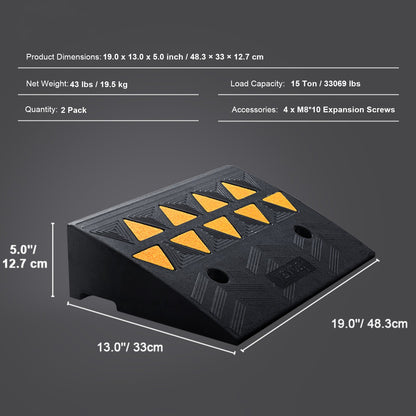 Gummikantenrampe, 2er-Pack, 12,7 cm Steighöhe, robuste Schwellenrampen mit einer Tragkraft von 15 t, Auffahrtsrampen mit stabiler Gitterstruktur für Autos, Rollstühle, Fahrräder, Motorräder