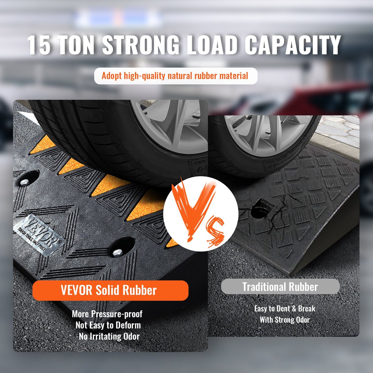 Rubber Curb Ramp 2 Pack, 4.3" Rise Height Heavy-Duty 33069 lbs/15 T Capacity Threshold Ramps, Driveway Ramps with Stable Grid Structure for Cars, Wheelchairs, Bikes, Motorcycles