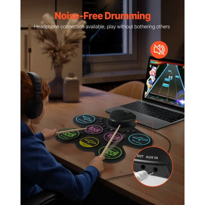 Electric Drum Set 7-Pads Children's Drum Set with Headphone Jack Pedals Speakers
