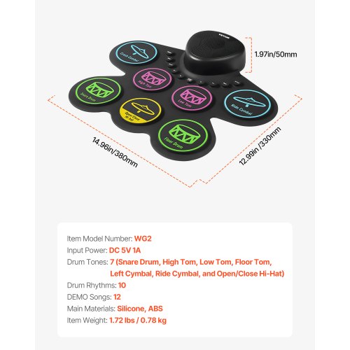 Electric Drum Set 7-Pads Children's Drum Set with Headphone Jack Pedals Speakers