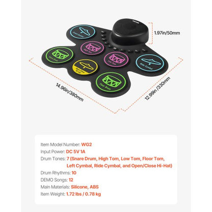 Electric Drum Set 7-Pads Children's Drum Set with Headphone Jack Pedals Speakers