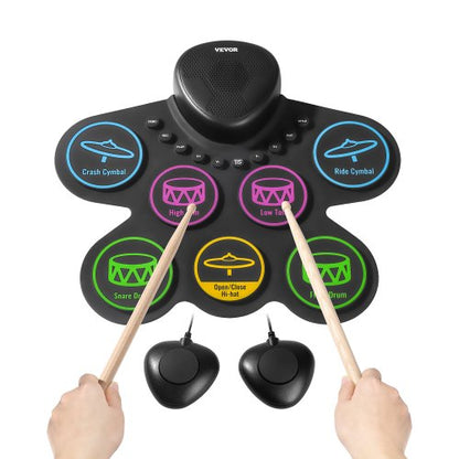 Electric Drum Set 7-Pads Children's Drum Set with Headphone Jack Pedals Speakers