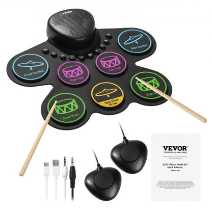 Electric Drum Set 7-Pads Children's Drum Set with Headphone Jack Pedals Speakers