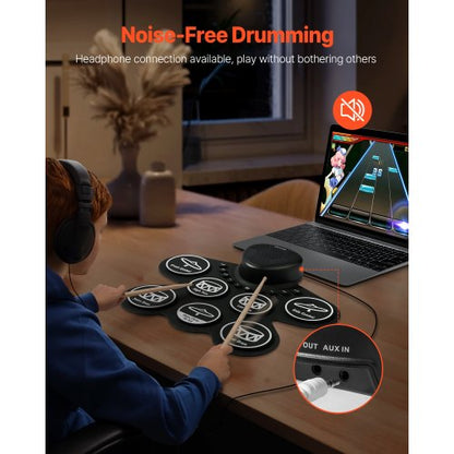 Electric Drum Set 7-Pads Children's Drum Set with Headphone Jack Pedals Speakers