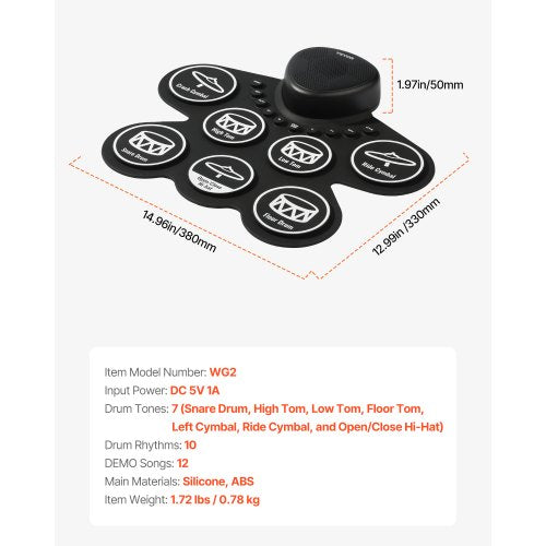 Electric Drum Set 7-Pads Children's Drum Set with Headphone Jack Pedals Speakers