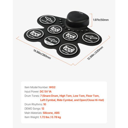 Electric Drum Set 7-Pads Children's Drum Set with Headphone Jack Pedals Speakers