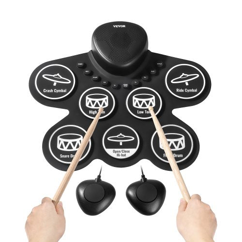 Electric Drum Set 7-Pads Children's Drum Set with Headphone Jack Pedals Speakers