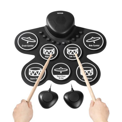 Electric Drum Set 7-Pads Children's Drum Set with Headphone Jack Pedals Speakers