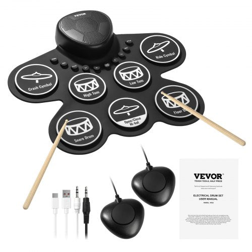 Electric Drum Set 7-Pads Children's Drum Set with Headphone Jack Pedals Speakers
