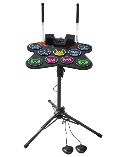 Electric Drum Set 9-Pads with Stand Dual Speakers Light Up Sticks for Kids
