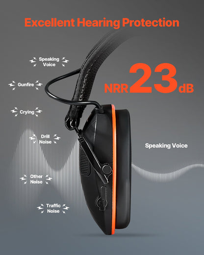 Safety Earmuffs, Electronic Ear Muffs with 5.3 Bluetooth Technology and Sound Amplification, Noise Reduction Headphone NRR23dB, Hearing Protection Earmuffs for Shooting, Lawn Mowing and Work