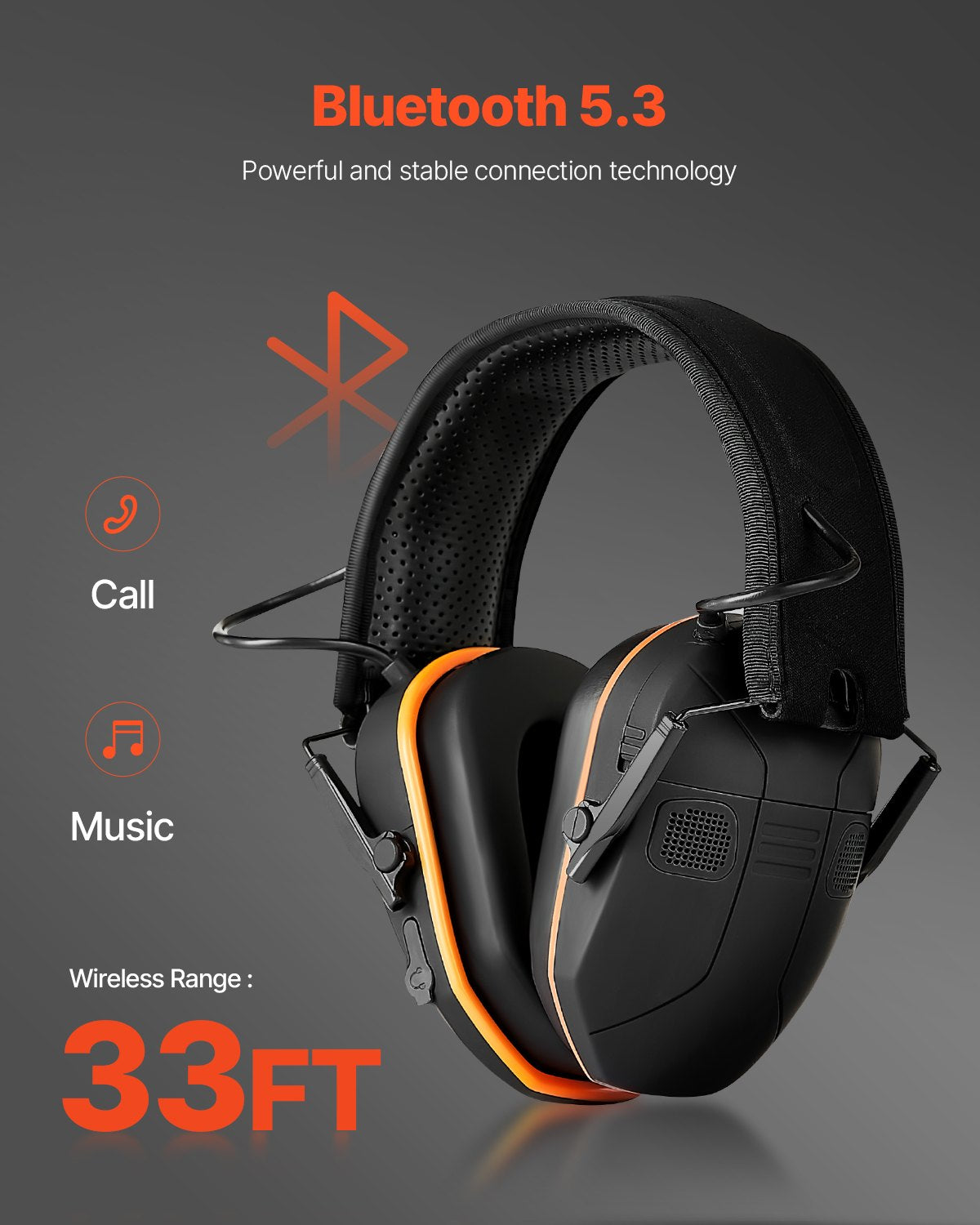 Safety Earmuffs, Electronic Ear Muffs with 5.3 Bluetooth Technology and Sound Amplification, Noise Reduction Headphone NRR23dB, Hearing Protection Earmuffs for Shooting, Lawn Mowing and Work