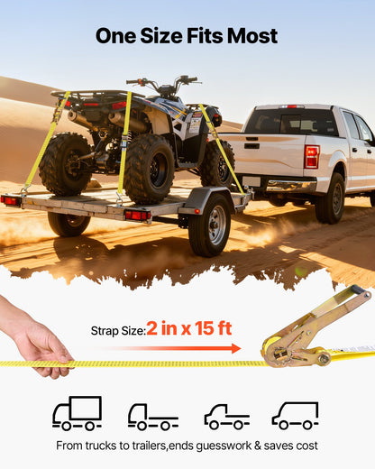 Ratchet Straps, 2 in x 15 ft, Heavy Duty Tie Down Straps with Double J Hook, 5000 lbs Break Strength, Carry Bag, Tie Down Ratcheting for Moving, Trailers, Motorcycles, Kayaks, Car Roof, 6 Pack