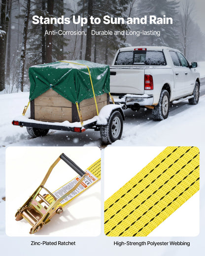 Ratchet Straps, 2 in x 15 ft, Heavy Duty Tie Down Straps with Double J Hook, 5000 lbs Break Strength, Carry Bag, Tie Down Ratcheting for Moving, Trailers, Motorcycles, Kayaks, Car Roof, 6 Pack