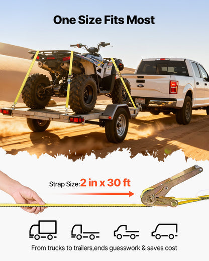 Ratchet Straps, 2 in x 30 ft, Heavy Duty Tie Down Straps with Double J Hook, 10,000 lbs Break Strength, Tie Down Ratcheting for Moving, Trailers, Motorcycles, Kayaks, Car Roof, 10 Pack