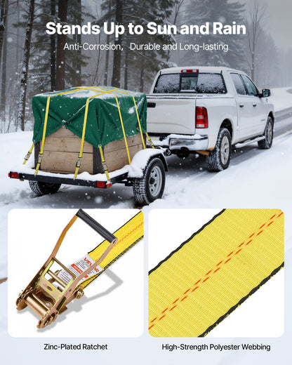 Ratchet Straps, 2 in x 30 ft, Heavy Duty Tie Down Straps with Double J Hook, 10,000 lbs Break Strength, Tie Down Ratcheting for Moving, Trailers, Motorcycles, Kayaks, Car Roof, 10 Pack