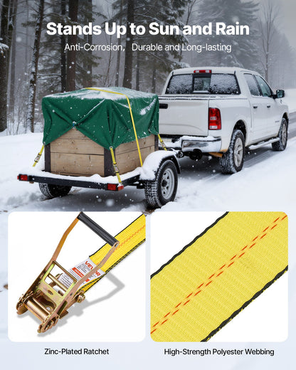 Ratchet Straps, 2 in x 30 ft, Heavy Duty Tie Down Straps with Double J Hook, 10,000 lbs Break Strength, Carry Bag, Tie Down Ratcheting for Moving, Trailers, Motorcycles, Kayaks, Car Roof, 4 Pack