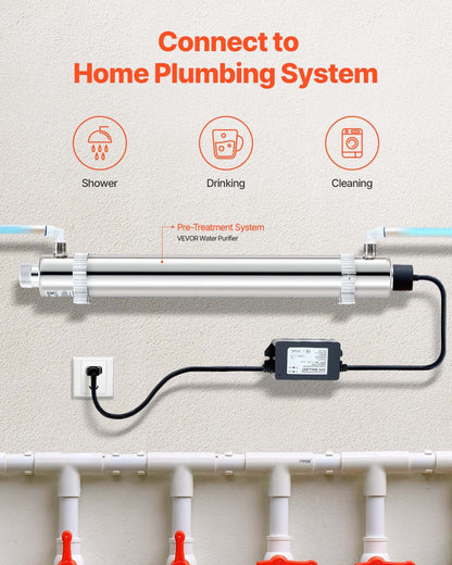 UV Water Purifier, 25W 6GPM, 110V Versatile Ultraviolet Water Purifier Filter with Stainless Steel Housing, Whole House UV Water Filter with Quartz Sleeve Fit for Shower/Drinking/Cleaning