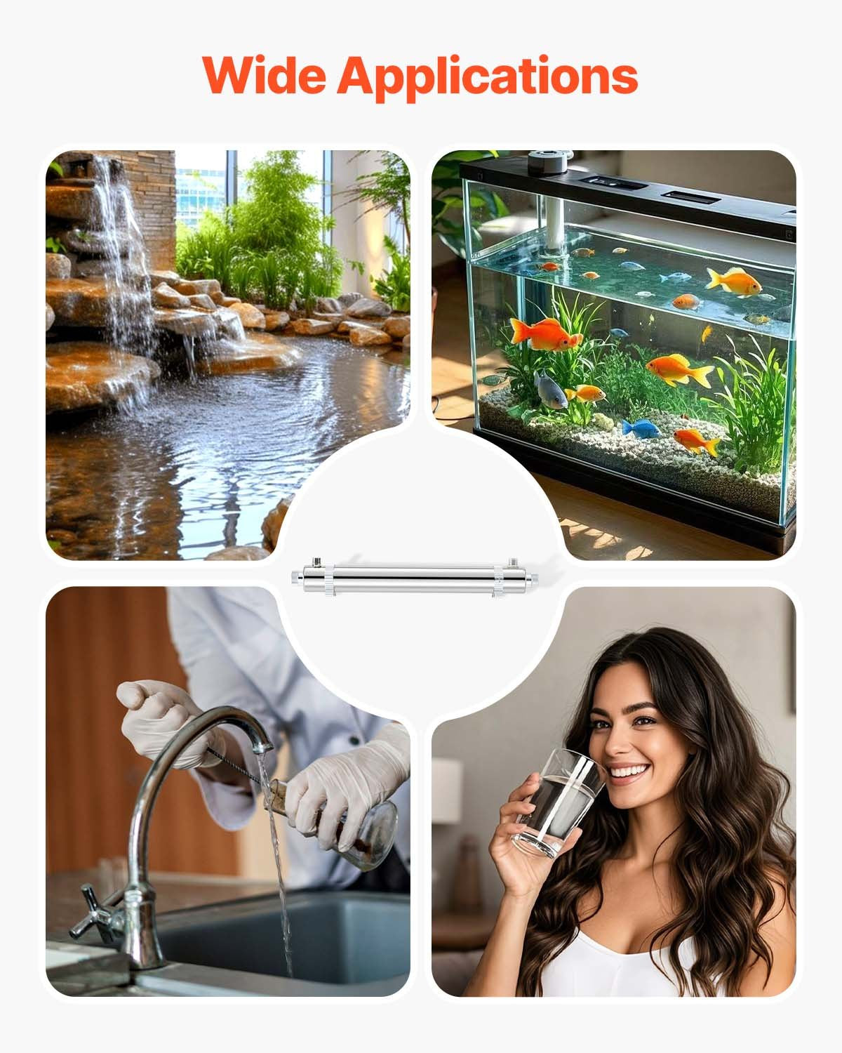 UV Water Purifier, 25W 6GPM, 110V Versatile Ultraviolet Water Purifier Filter with Stainless Steel Housing, Whole House UV Water Filter with Quartz Sleeve Fit for Shower/Drinking/Cleaning
