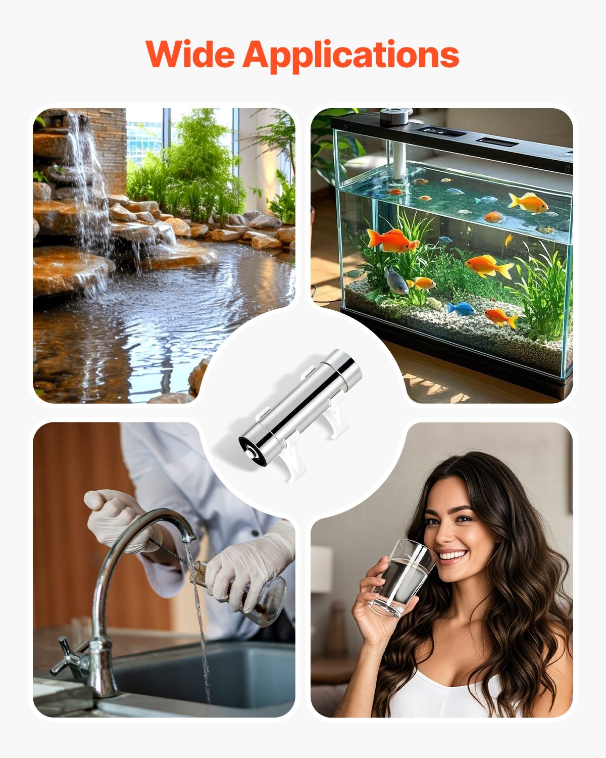 UV Water Purifier, 8W 1GPM, 110V Versatile Ultraviolet Water Purifier Filter with Stainless Steel Housing, Whole House UV Water Filter with Quartz Sleeve Fit for Shower/Drinking/Cleaning