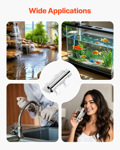 UV Water Purifier, 8W 1GPM, 110V Versatile Ultraviolet Water Purifier Filter with Stainless Steel Housing, Whole House UV Water Filter with Quartz Sleeve Fit for Shower/Drinking/Cleaning